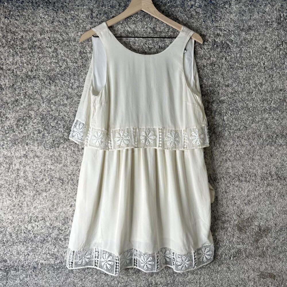 Elizabeth and James Dress Womens Medium Ivory Silk‎ Lace Trim Sleeveless Lined